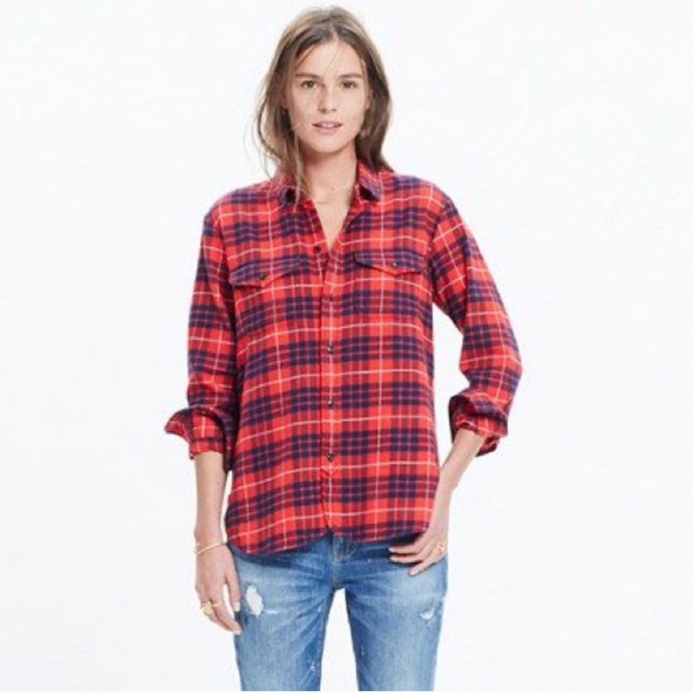 Madewell Altamira Red Plaid Flannel Shirt, S